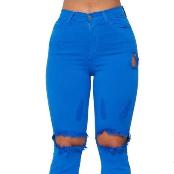Flared leg jeans High Rise Bell bottom Frayed stretchy denim Blue Vibez … - Picture 5 of 7